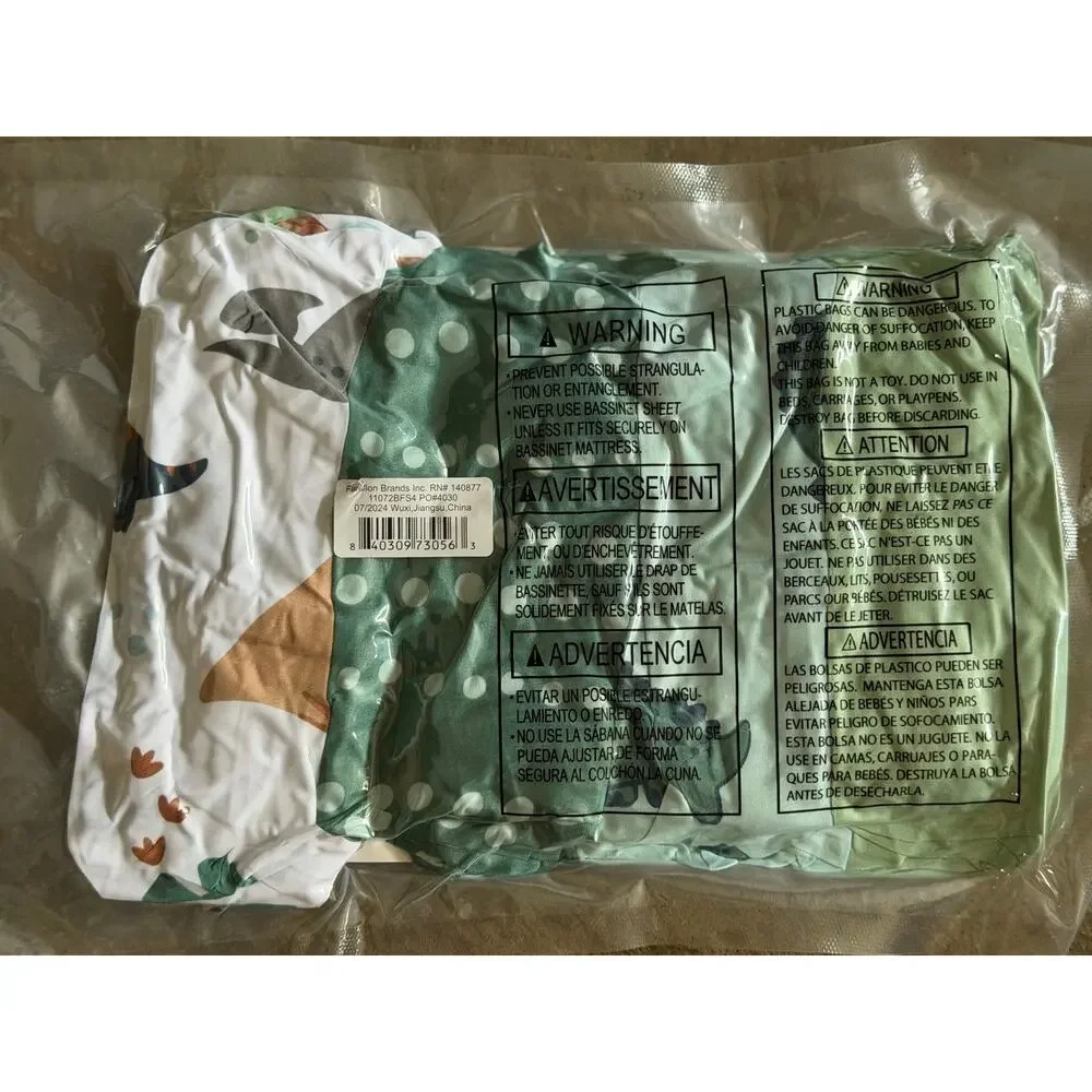 NEW! The Peanutshell Green Dino 4PC Playard Sheet Set